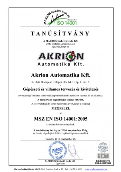 MSZ EN ISO 9001 Tanúsítvány